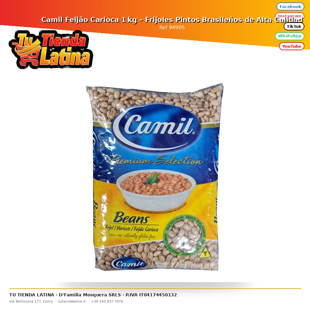 ​Camil Feijão Carioca 1 kg – Frijoles Pintos Brasileños de Alta Calidad