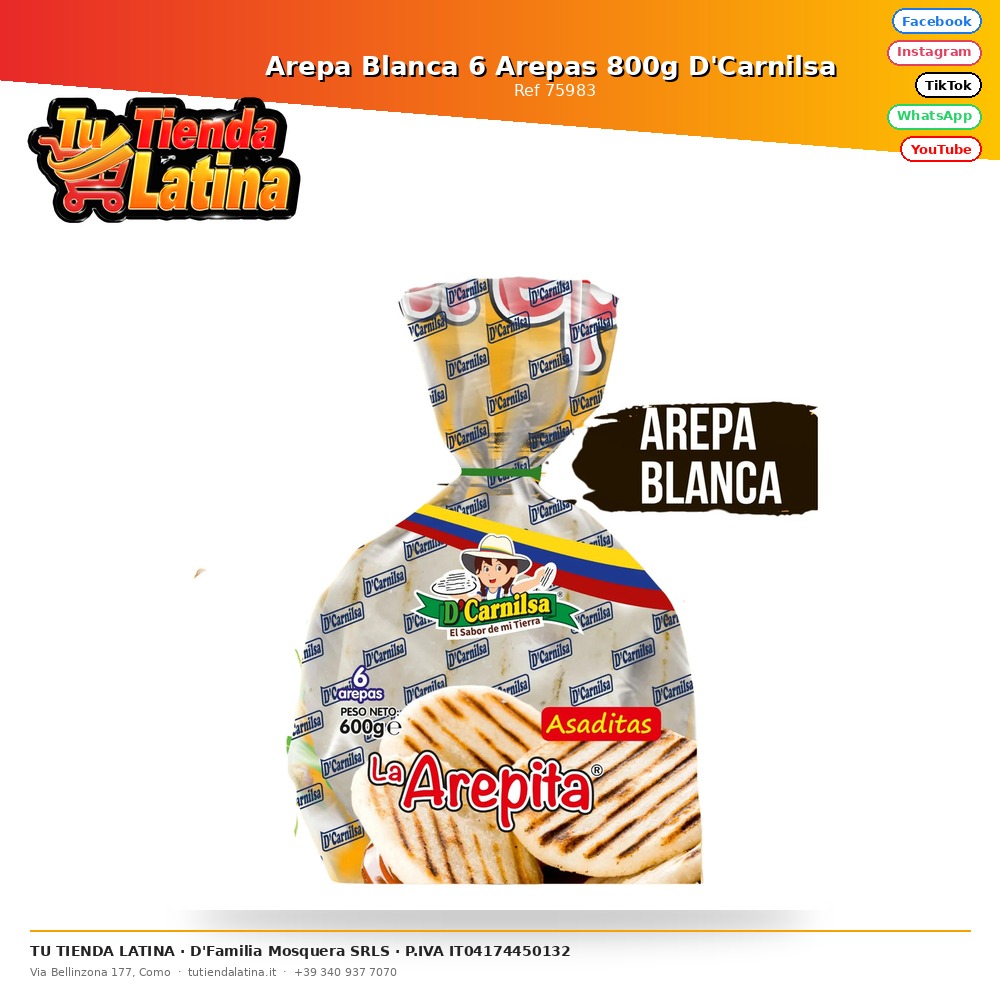 Arepa Blanca 6 Arepas 800g D'Carnilsa 