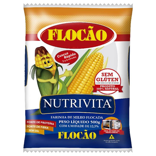 [504] Flocao Cuscuz Rapido Sem Gluten Nutrivita Farinha De Milho Flocada 500g