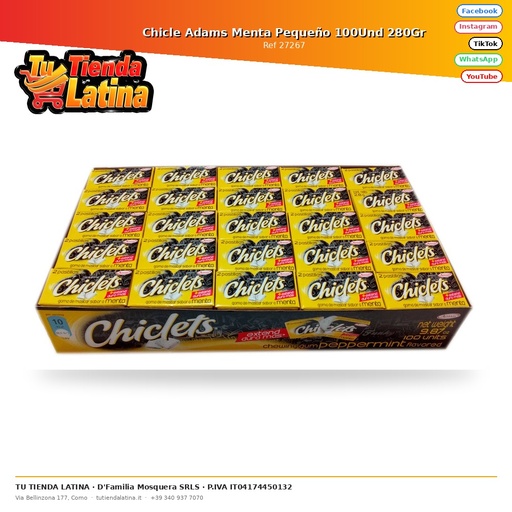 [27267] Chicle Adams Menta Pequeño 100Und 280Gr