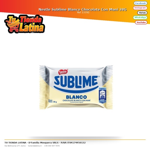 [23392] Nestle Sublime Blanco Chocolate Con Mani 38G 