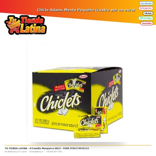 Chicle Adams Menta Pequeño (cuatro por un euro) 