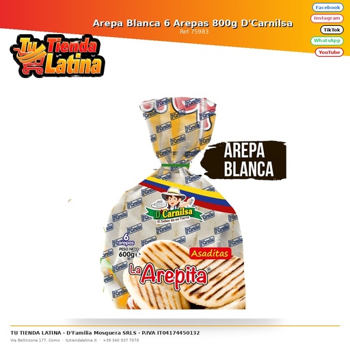 [75983] Arepa Blanca 6 Arepas 800g D'Carnilsa 