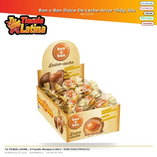 Bon o Bon Dulce De Leche Arcor 450g 30u
