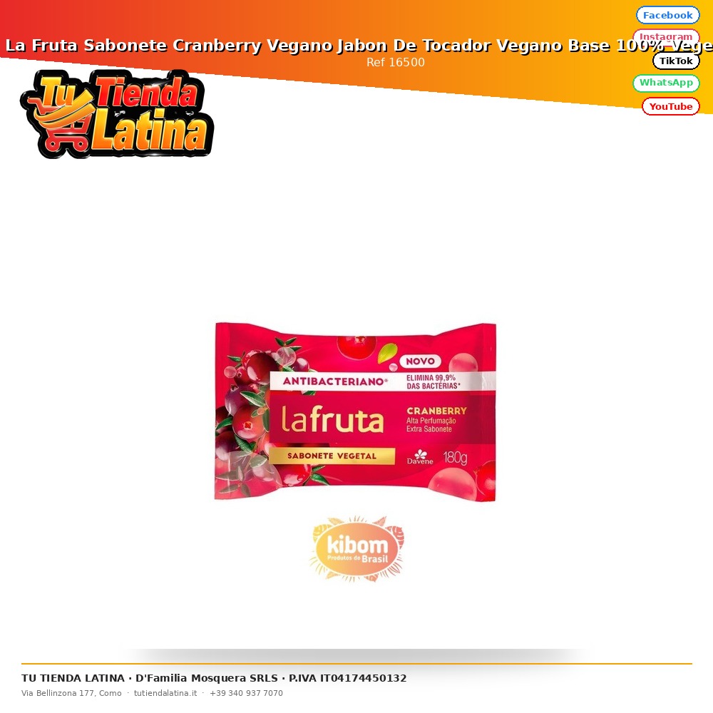 La Fruta Sabonete Cranberry Vegan Sapone da toeletta vegano 100% base vegetale 180g