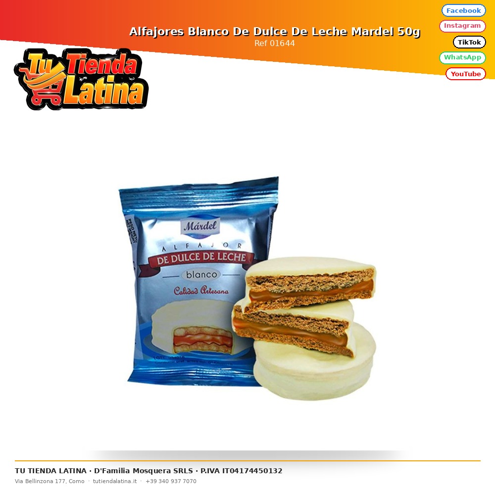 Alfajores Blanco De Dulce De Leche Mardel 50g