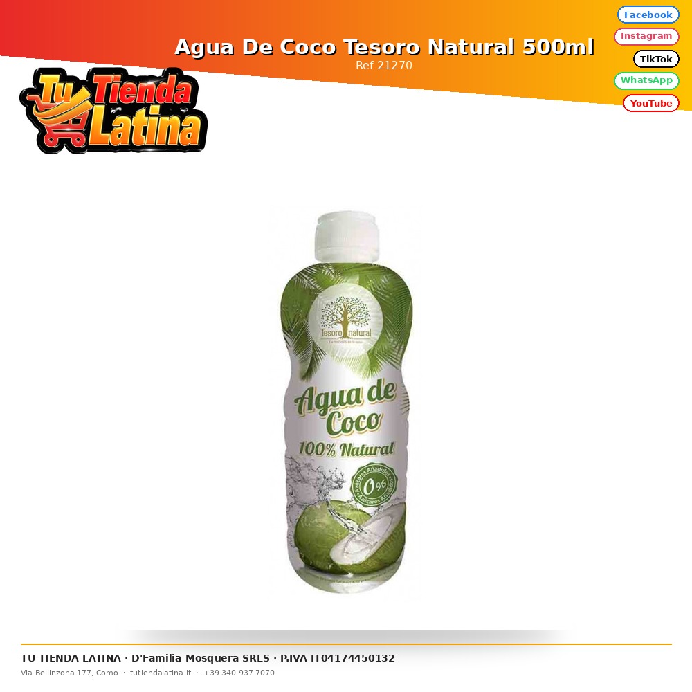 Acqua di cocco del tesoro naturale 500 ml