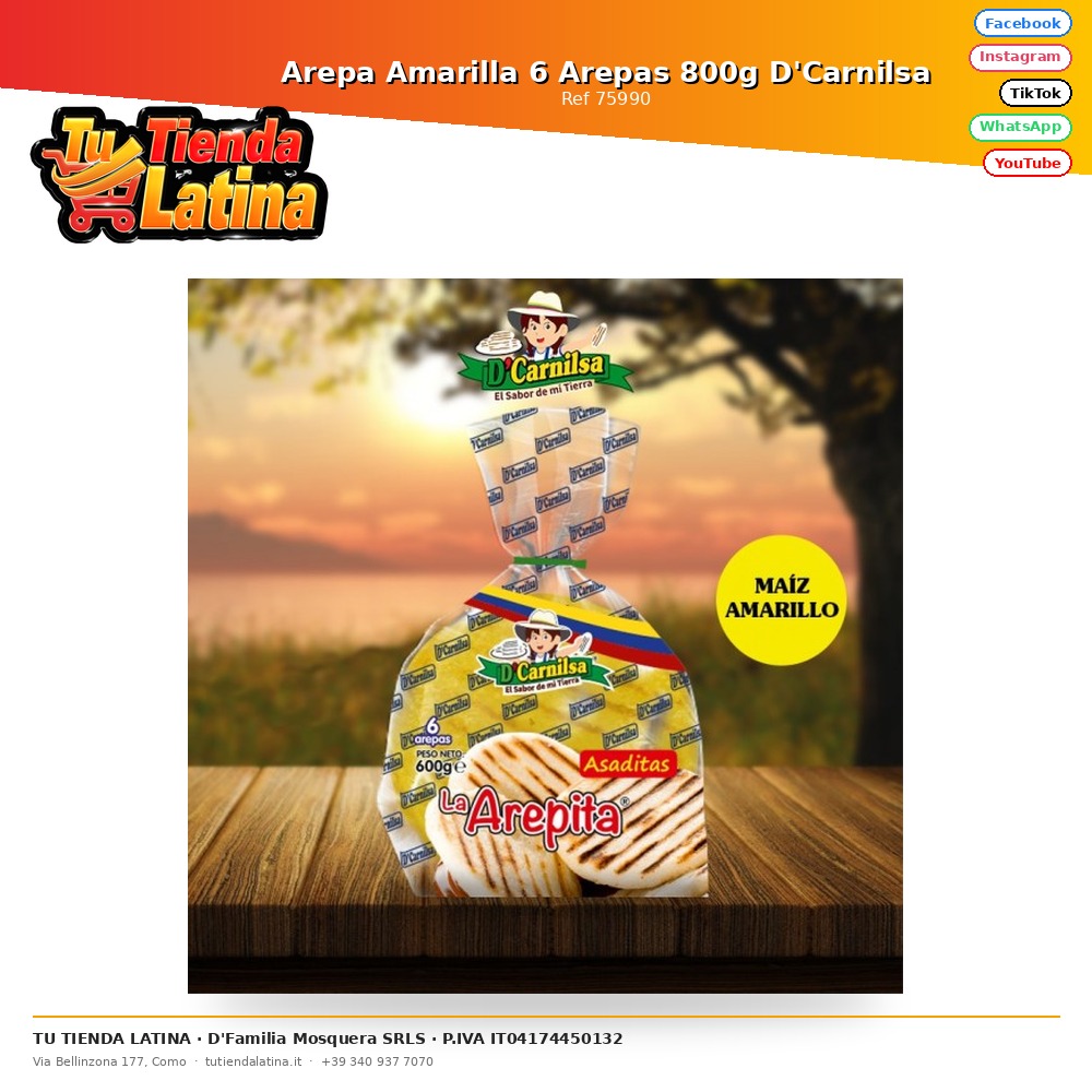 Arepa Amarilla 6 Arepas 800g D'Carnilsa