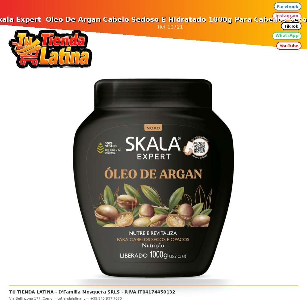 Skala Expert Oleo De Argan Cabelo Sedoso E Hidratado 1000g Para Cabellos Secos E Opacos