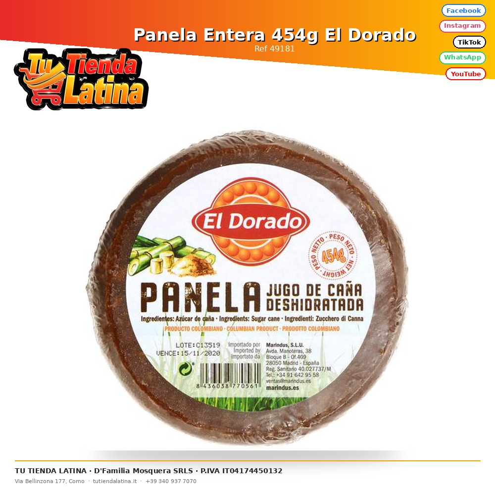 Whole panela 454g El Dorado