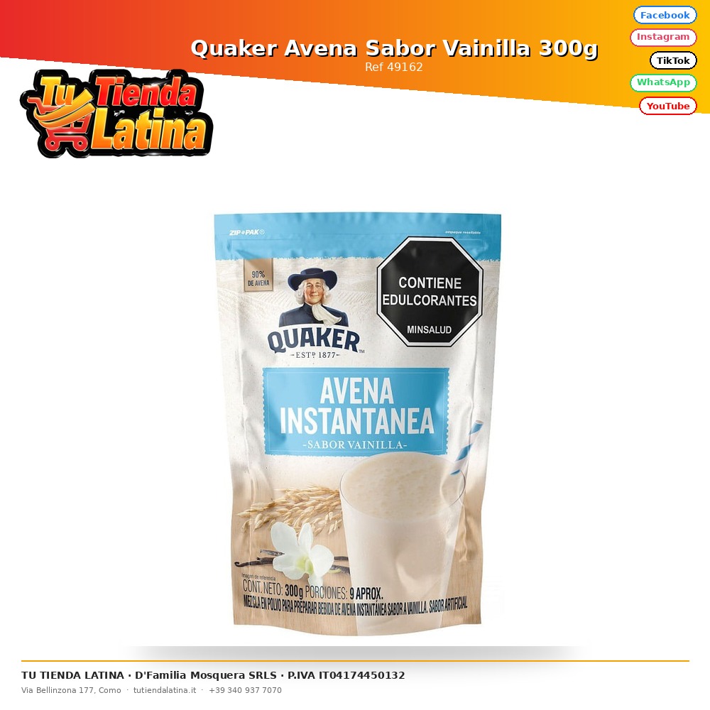 Quaker Farina D'Avena Al Gusto Vaniglia 300g