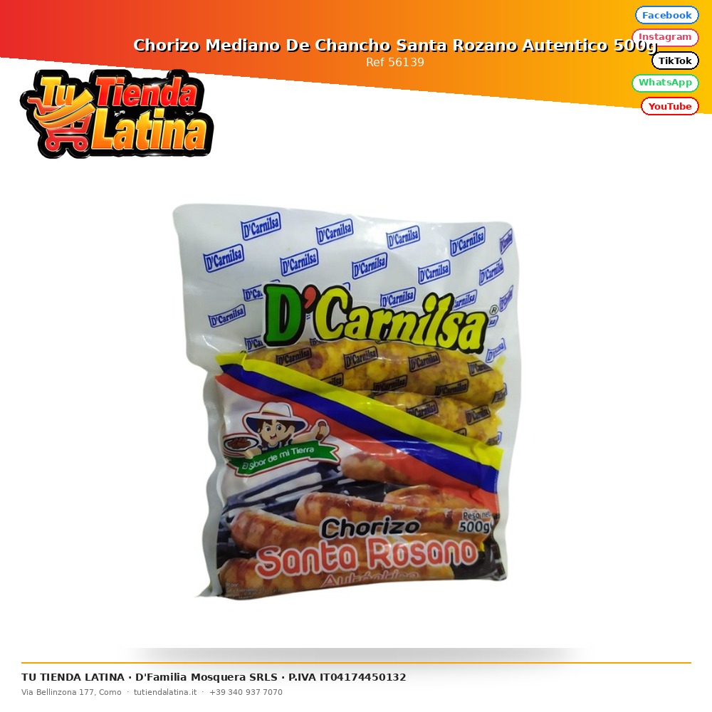 Chorizo Mediano De Chancho Santa Rozano Autentico 500g