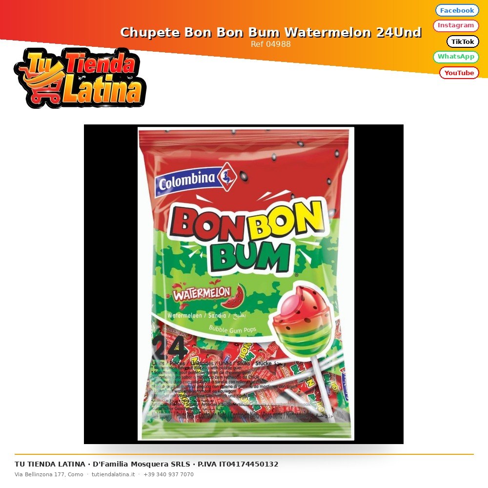 Chupete Bon Bon Bum Watermelon 24Und