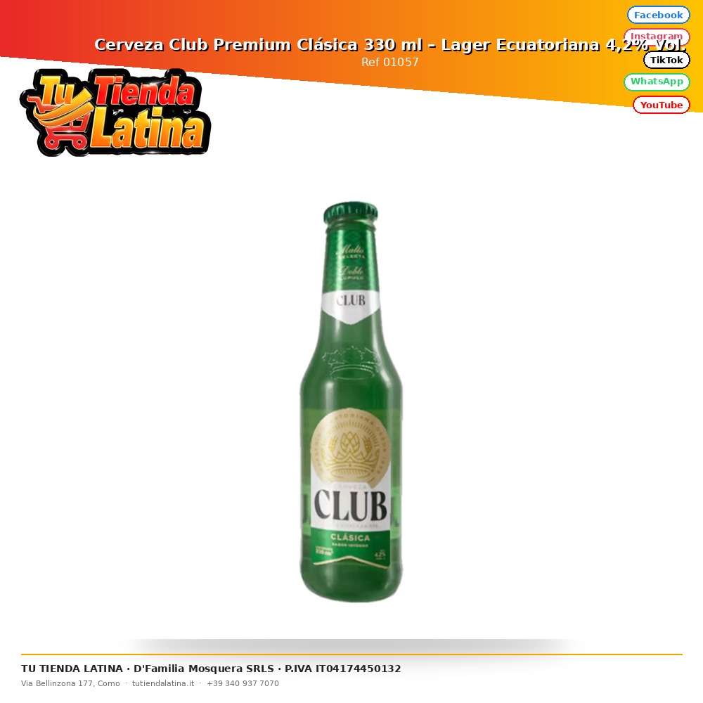 Club Premium Classic Beer 330 ml – Ecuadorian Lager 4.2% Vol.