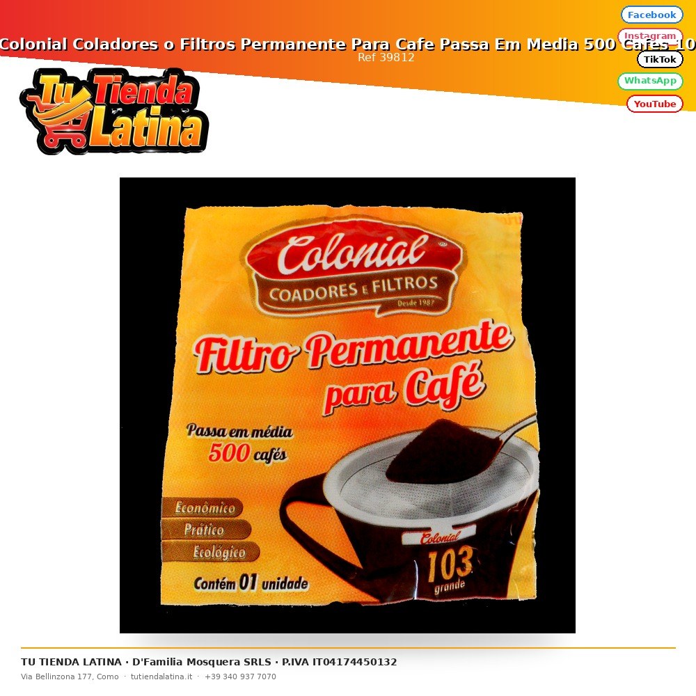 Filtri Coloniali o Filtri Permanenti per Caffè Passa Em Media 500 Caffè 103 Grandi