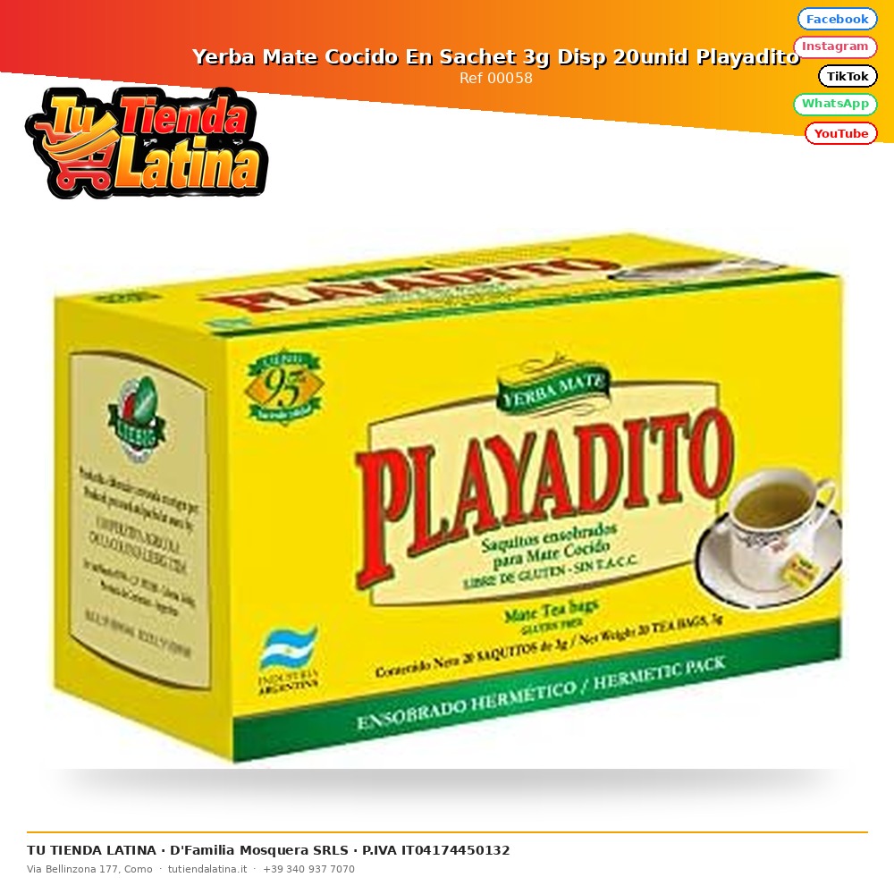 Yerba Mate Cocido En Sachet 3g Disp 20unid Playadito
