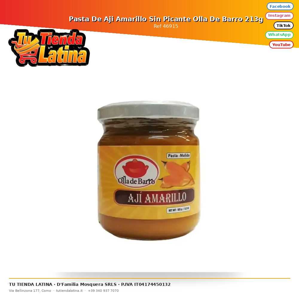 Pasta De Aji Amarillo Sin Picante Olla De Barro 213g