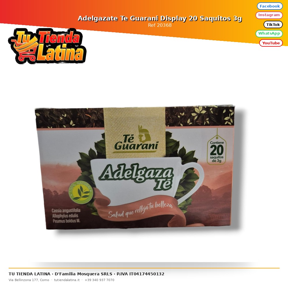 Adelgazate Te Guarani Display 20 Saquitos 3g