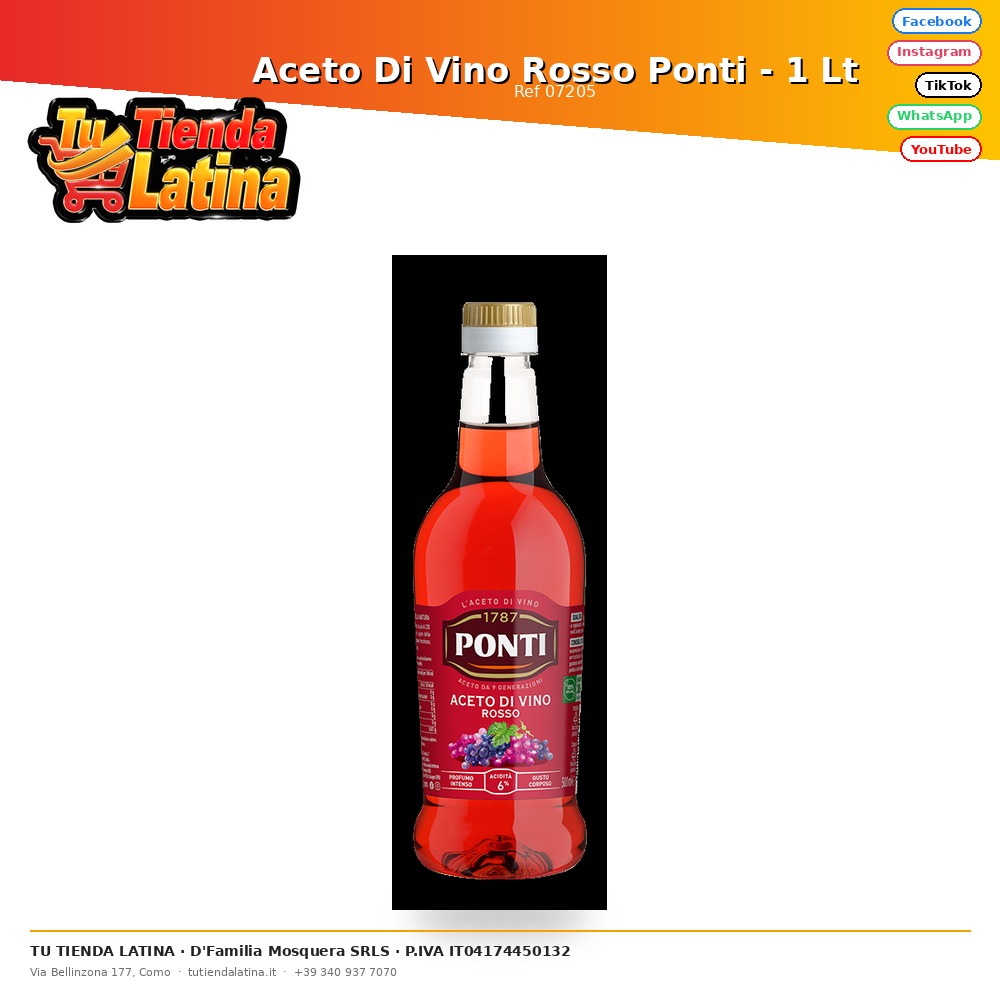 Aceto Di Vino Rosso Ponti - 1 Lt