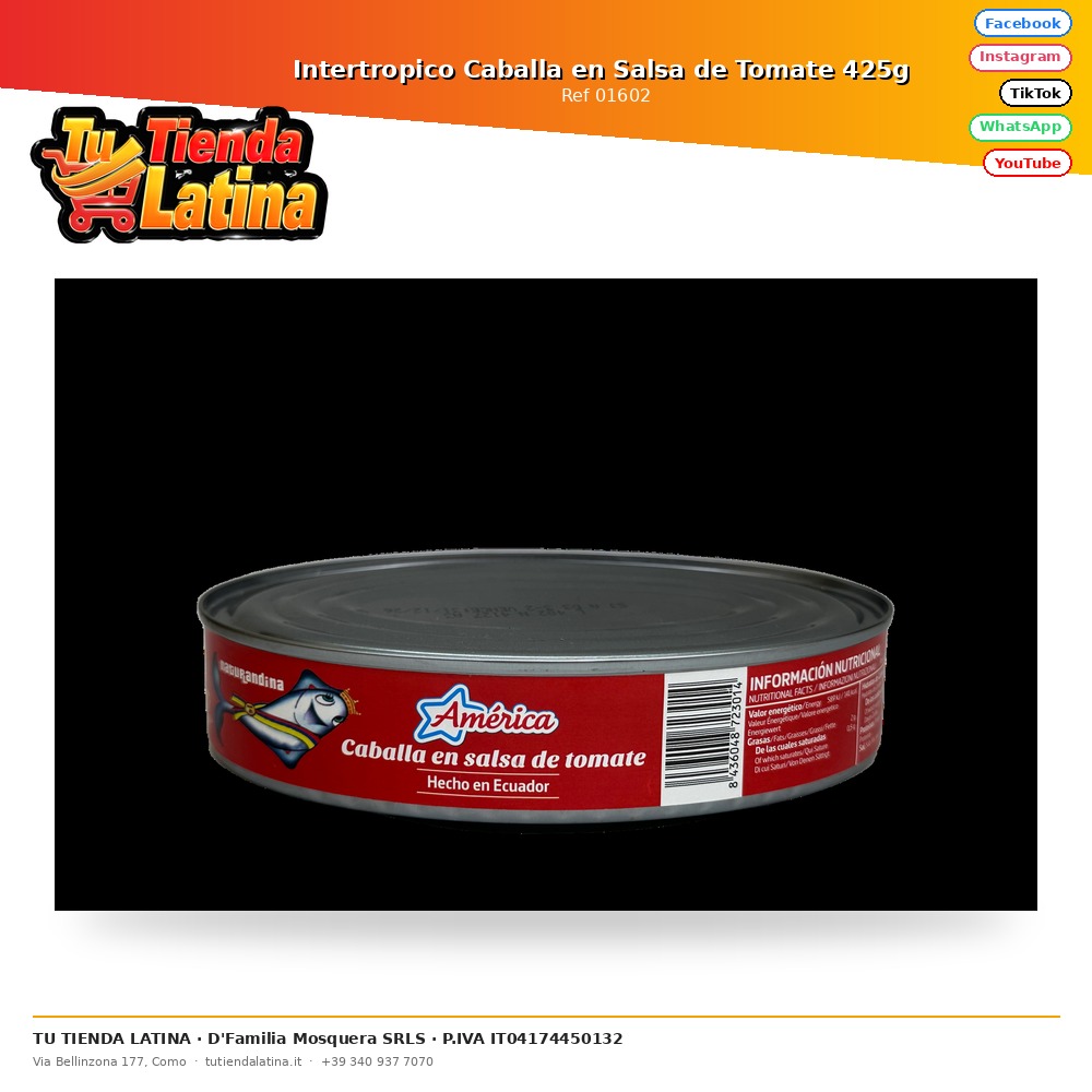Intertropico Caballa en Salsa de Tomate 425g 