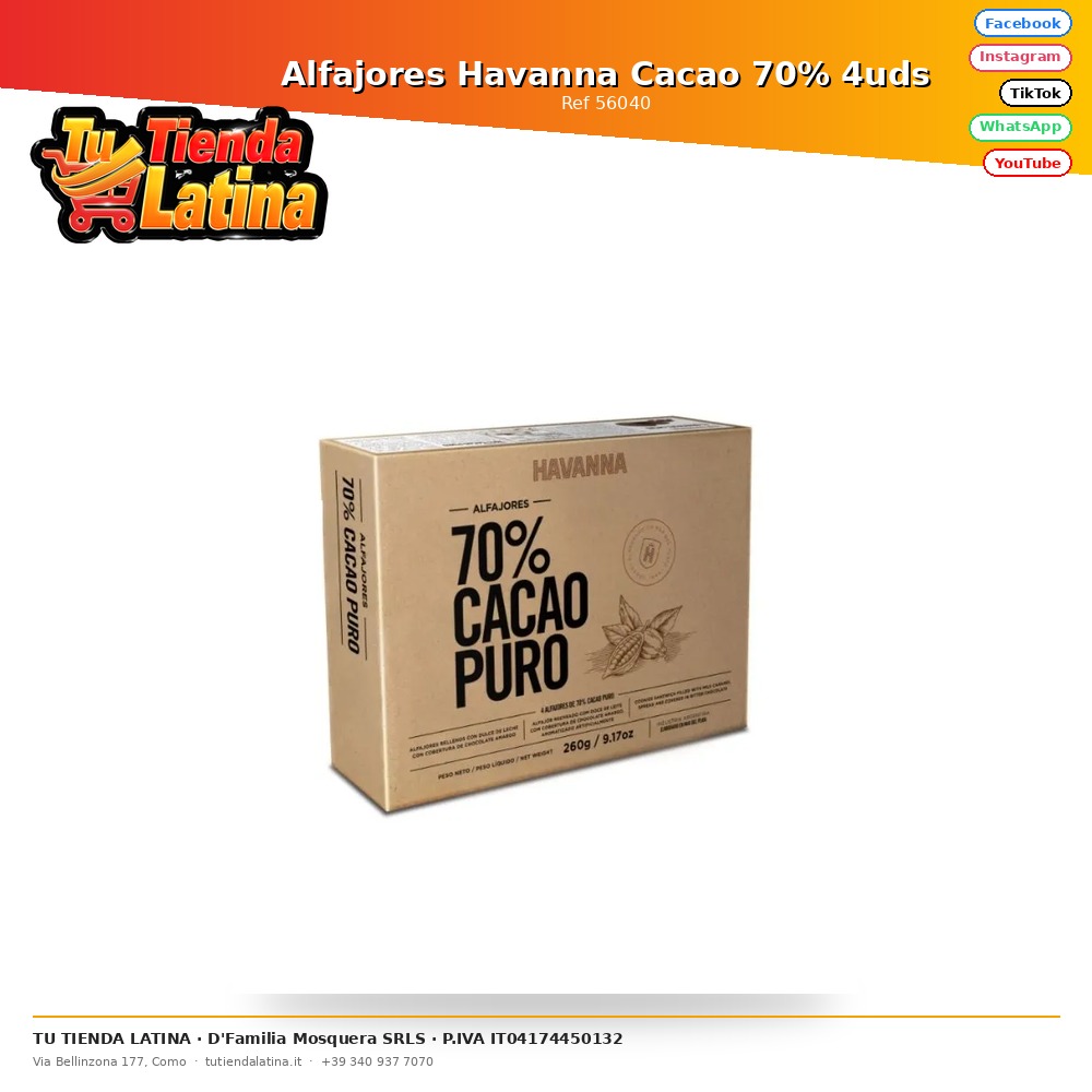 Alfajores Havanna Cacao 70% 4uds