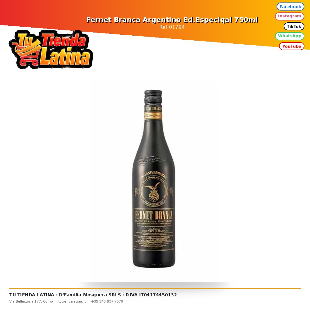 Fernet Branca Argentino Ed. Speciale. 750 ml