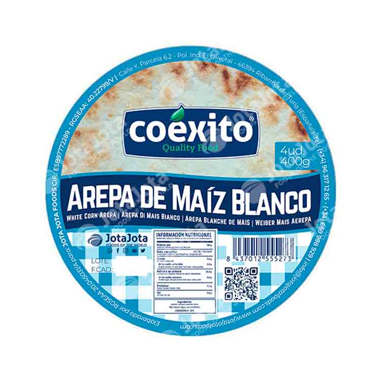 FROZEN WHITE CORN AREPA 5 units 450gr COEXITO