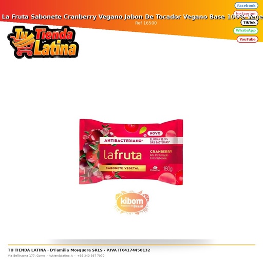 [16500] La Fruta Sabonete Cranberry Vegan Vegan Toilet Soap 100% Vegetable Base 180g