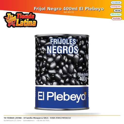 [40115] Fagiolo Nero 400ml El Plebeyo