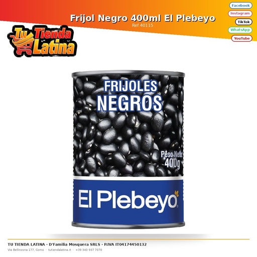 [40115] Frijol Negro 400ml El Plebeyo