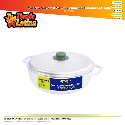 [90262] ​Caldero Universal 24 Cm – Aluminio Fundido Con Tapa