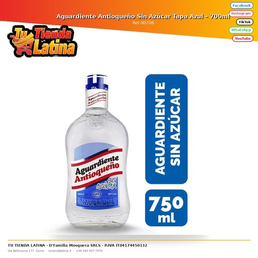 [00708] Antioqueño Spirits Without Sugar Blue Lid – 700ml