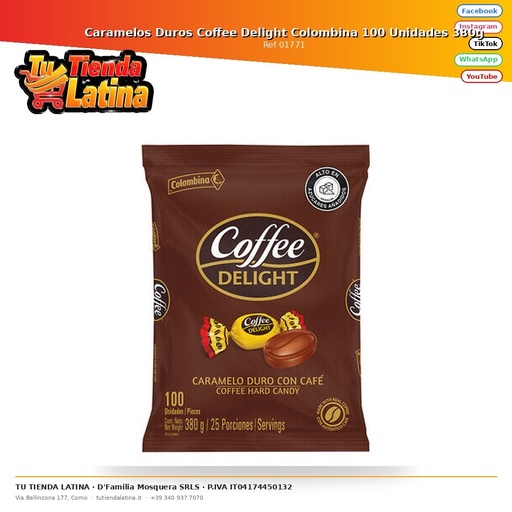 [01771] Caramelos Duros Coffee Delight Colombina 100 Unidades 380g