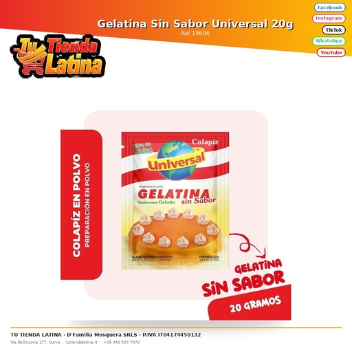 [19696] Gelatina universale non aromatizzata 20g