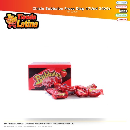 [22009] Bubbaloo Strawberry Gum Disp 47Und 240Gr