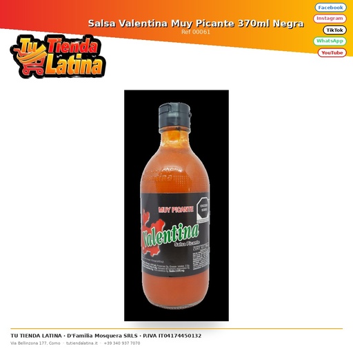 [00061] Valentina Salsa Molto Piccante 370ml Nera