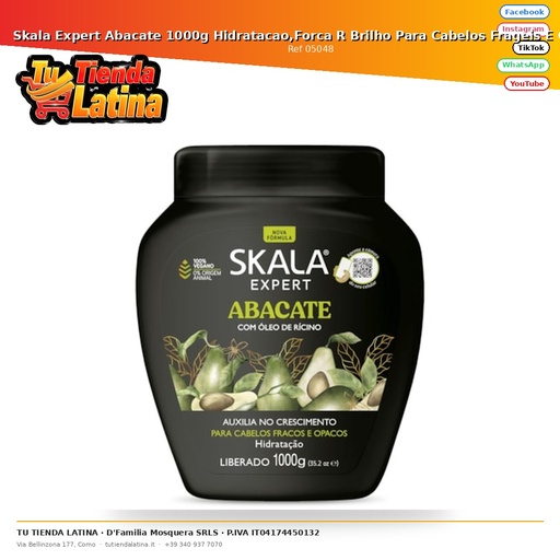 [05048] Skala Expert Abacate 1000g Hidratacao,Forca R Brilho Para Cabelos Frageis E Opacos