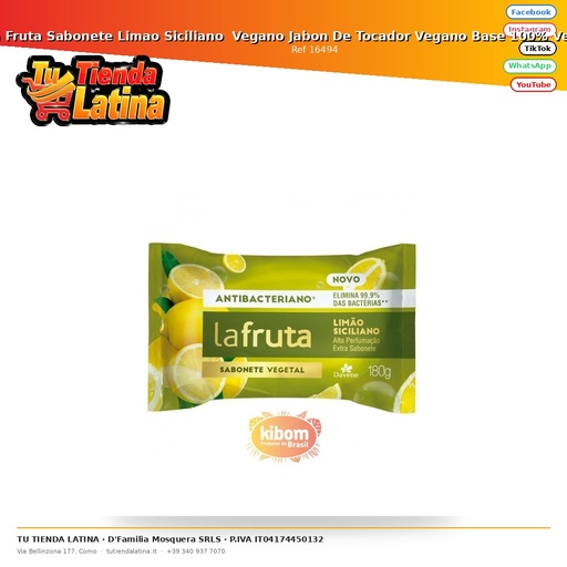 [16494] La Fruta Sabonete Limao Siciliano Vegano Jabon De Tocador Vegano Base 100% Vegetal 180g