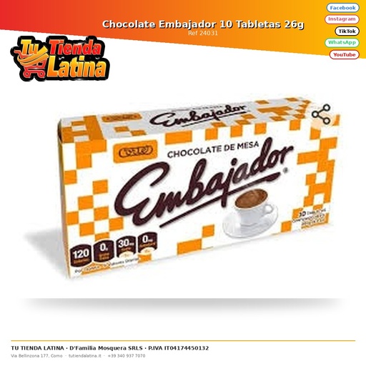 [24031] Chocolate Embajador 10 Tabletas 26g