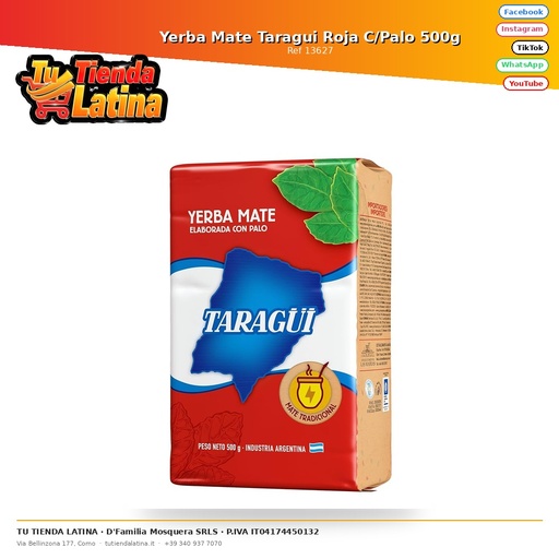 [13627] Yerba Mate Taragui Roja C/Palo 500g