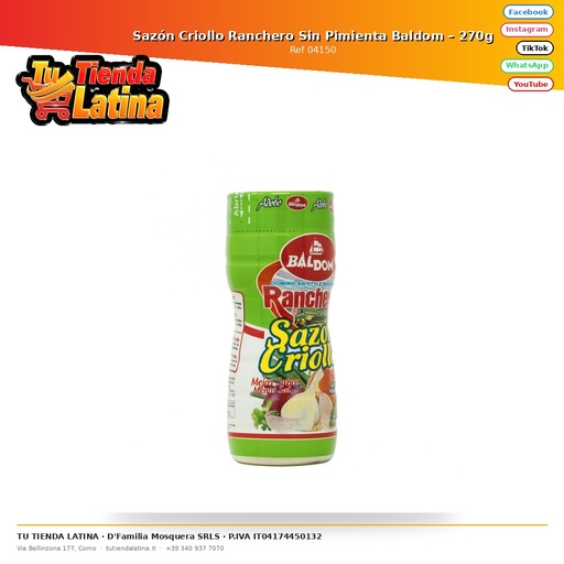 [04150] Baldom Criollo Ranchero Seasoning Without Pepper – 270g