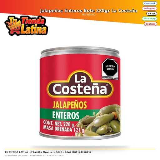 [05000] Whole Jalapenos Jar 220gr La Costeña