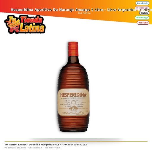 [00014] Hesperidina Aperitivo De Naranja Amarga 1 Litro – Licor Argentino Tradicional