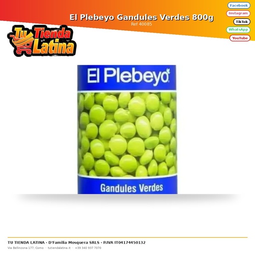 [40085] El Plebeyo Gandules Verdes 800g