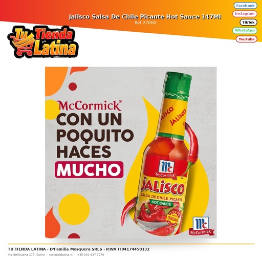 [27060] Salsa piccante Jalisco Salsa di peperoncino piccante 147Ml