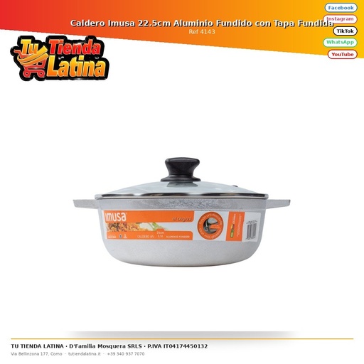 [4143] Imusa Cauldron 22.5cm Cast Aluminum with Cast Lid
