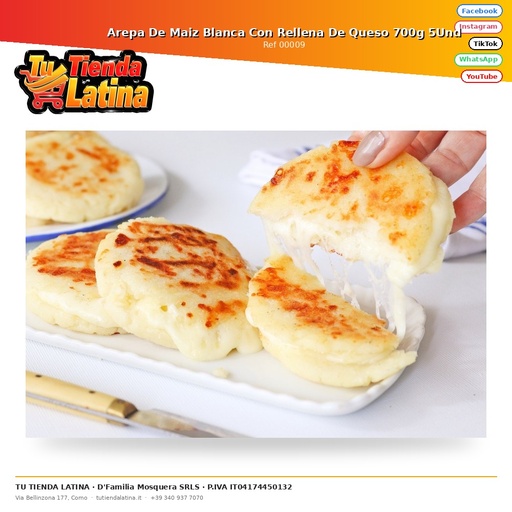 [00009] Arepa De Maiz Blanca Con Rellena De Queso 700g 5Und
