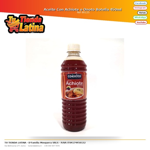 [80125] Olio Con Achiote o Onoto Bottiglia 450ml