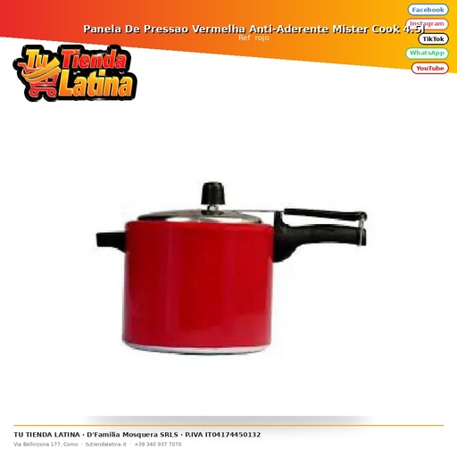 [ rojo] Panela De Pressao Vermelha Anti-Aderente Mister Cook 4.5l