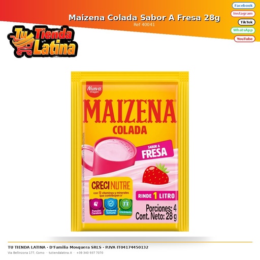 [40041] Maizena Colada Sabor A Fresa 28g